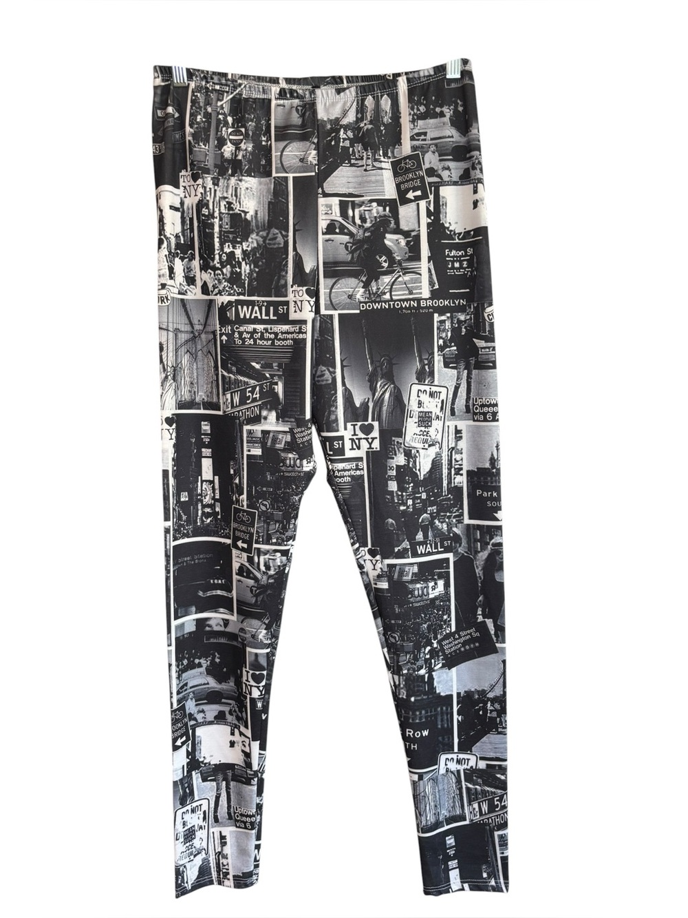 Poliana Plus NYC Print Leggings 3X Black White Brooklyn Wall Street Stretch